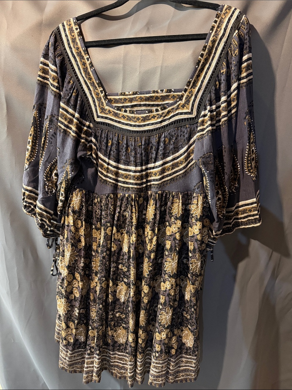Free People Black and Gold Floral Mini Dress
